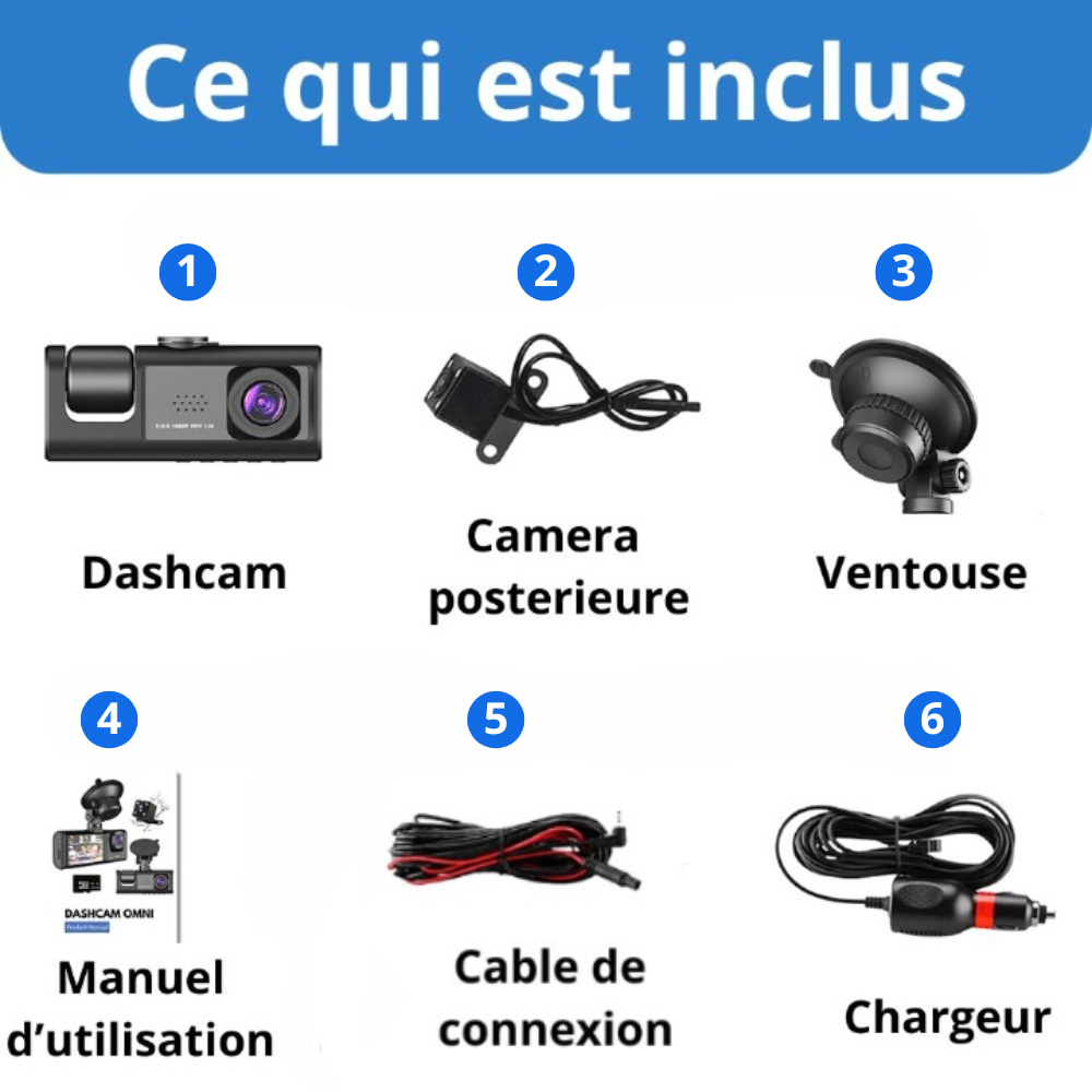 Dashcam UrbanView V2 - Camera embarquée pour voiture Full HD 1080P, Triple Caméra