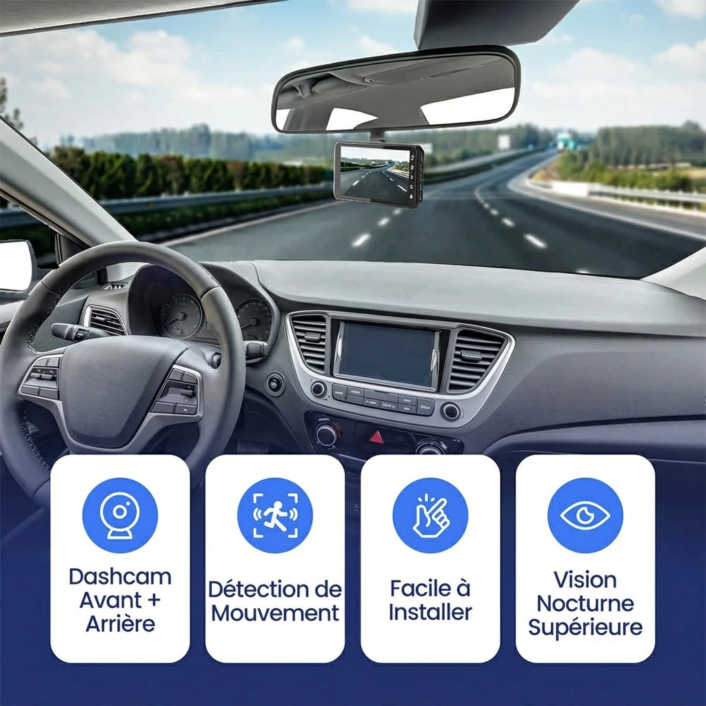 Dashcam 1080P - Double caméra, vision nocturne et G-sensor