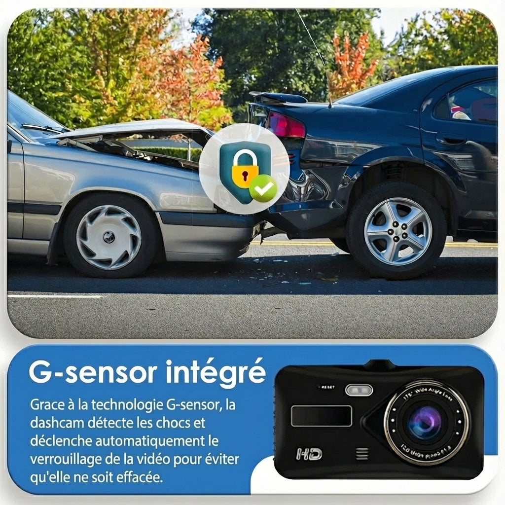 Dashcam 1080P - Double caméra, vision nocturne et G-sensor