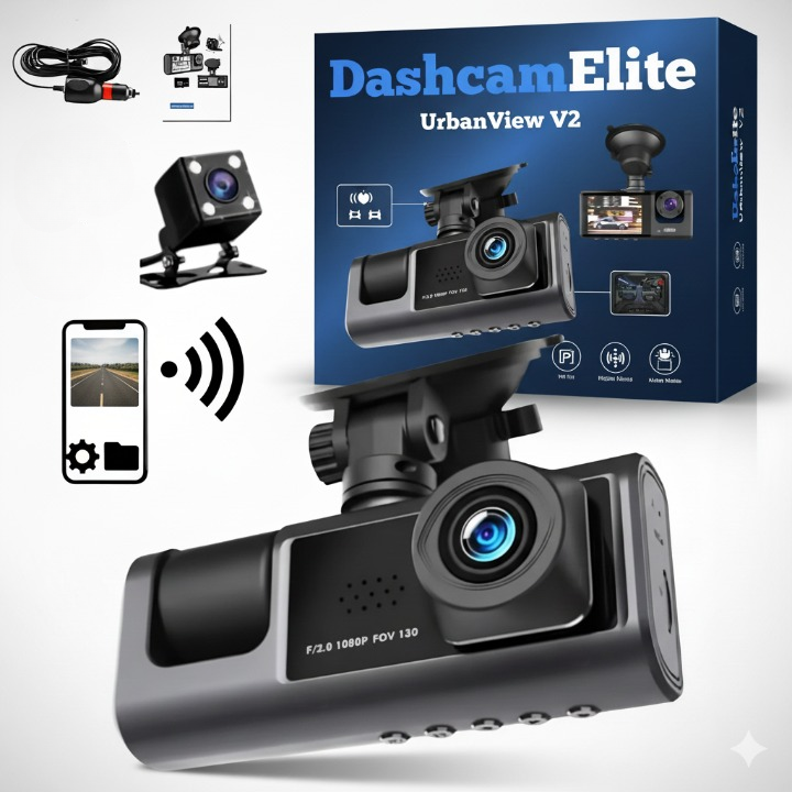 Dashcam UrbanView V2 - Camera embarquée pour voiture Full HD 1080P, Triple Caméra